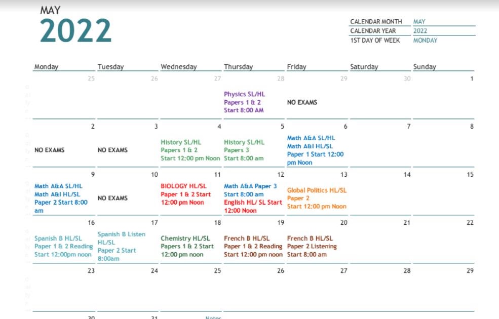Largo IB Partners IB Exam Calendar May 2022
